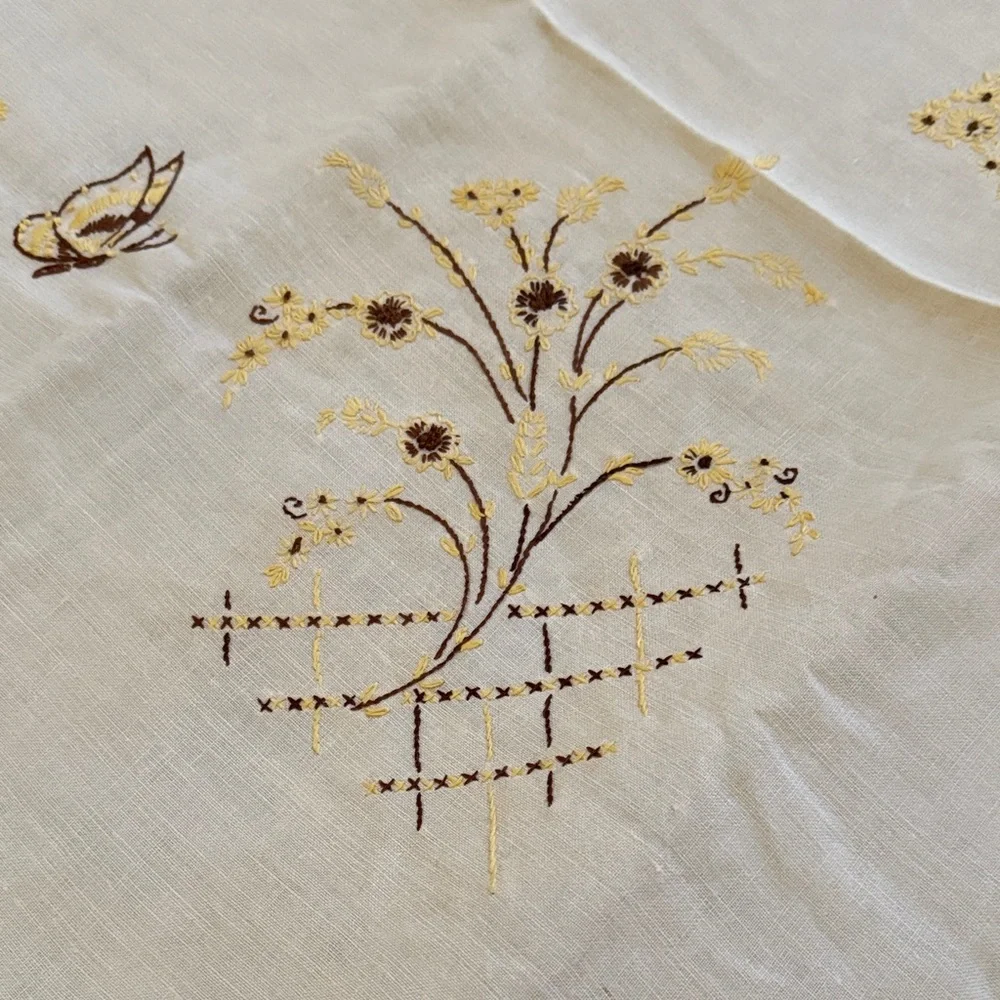 Vintage Linen Blend Tablecloth with Embroidery